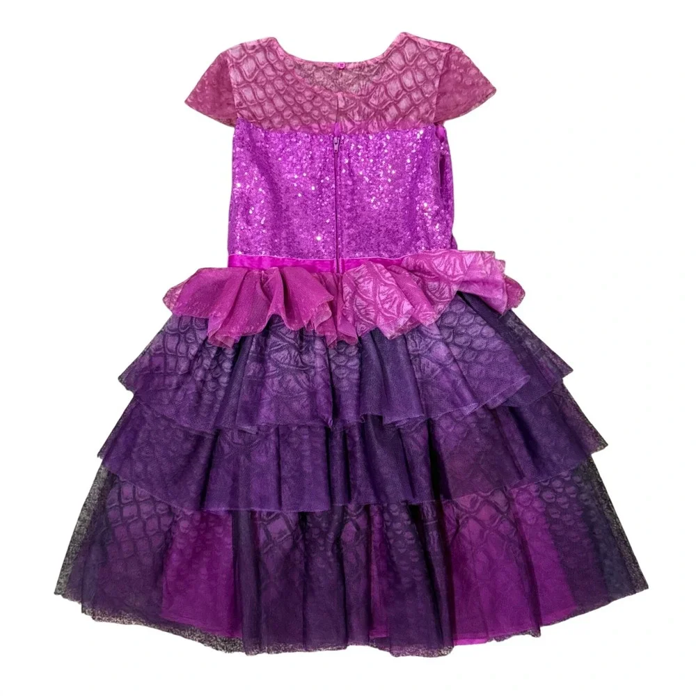 HTF Disney Store Descendants Mal Costume Dress Purple Sequin Tiered Girls 11/12 - Picture 3 of 5